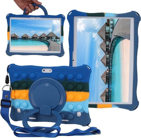 Silicone Case for Dragon Touch Notepad K10, Rotatable case for YELLYOUTH 10 inch, Hoozo Touch 10 inch, WECOOL 10.1 inch, Winsing 10 inch, ZONKO 10 inch Tablet (Colorful Dark Blue) in Kuwait