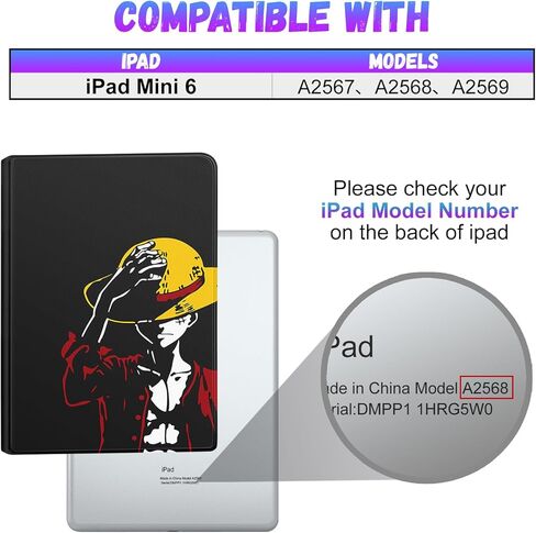 حافظة عصرية لجهاز iPad Mini 7 / حافظة iPad Mini 6 مقاس 8.3 بوصة 2021 للأطفال والبنات والأولاد والبنات والنساء فوليو الذكية اللطيفة ذات الطابع الكرتوني بتصميم Kawaii غطاء جمالي رائع لجهاز iPad Mini 6th، قبعة in Kuwait