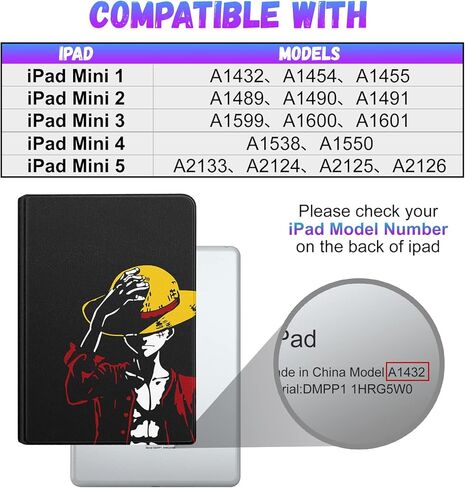 حافظة عصرية لجهاز iPad Mini 5/4/3/2/1 (7.9 بوصة) للأطفال والبنات والمراهقات والأولاد والنساء اللطيفة بتصميم الرسوم المتحركة Anime Kawaii، أغطية رفيعة قابلة للطي أنيقة لهاتف Apple i Pad Mini 5th Gen، 4th/3/2/ 1، قطعة in Kuwait