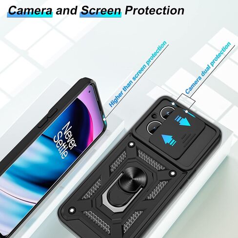ATUMP for OnePlus Nord N20 5G Case with HD Screen Protector, Heavy Duty Shockproof Protective Case with Metal Kickstand [Military Grade] Protective Case for OnePlus Nord N20 5G, Black in Saudi Arabia