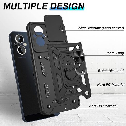 ATUMP for OnePlus Nord N20 5G Case with HD Screen Protector, Heavy Duty Shockproof Protective Case with Metal Kickstand [Military Grade] Protective Case for OnePlus Nord N20 5G, Black in Saudi Arabia