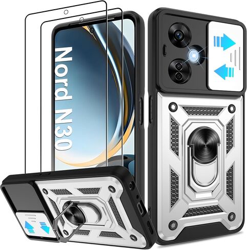 ATUMP for OnePlus Nord N20 5G Case with HD Screen Protector, Heavy Duty Shockproof Protective Case with Metal Kickstand [Military Grade] Protective Case for OnePlus Nord N20 5G, Black in Saudi Arabia