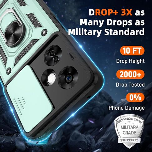 ATUMP for OnePlus Nord N20 5G Case with HD Screen Protector, Heavy Duty Shockproof Protective Case with Metal Kickstand [Military Grade] Protective Case for OnePlus Nord N20 5G, Black in Kuwait