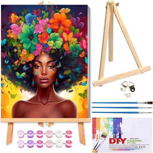 Cat Paint by Numbers Kit for Adults with Framed Canvas&Wooden Easel, DIY Acrylic Paint by Numbers Kits on Canvas, Cat with Flower Drawing Paintwork Arts and Crafts for Home Wall Decor 12x16inch in Saudi Arabia