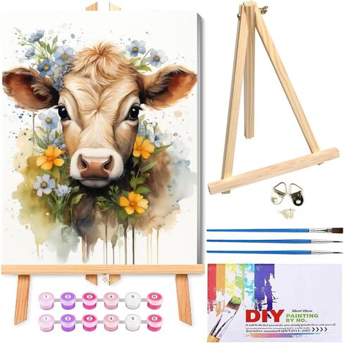 Cat Paint by Numbers Kit for Adults with Framed Canvas&Wooden Easel, DIY Acrylic Paint by Numbers Kits on Canvas, Cat with Flower Drawing Paintwork Arts and Crafts for Home Wall Decor 12x16inch in Saudi Arabia