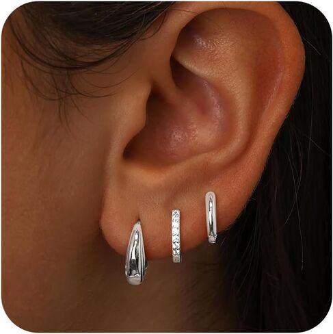 Small Gold Hoop Earrings Set for Women, Dainty 14K Gold Plated Huggie Earrings for Multiple Piercing Hypoallergenic Lightweight Trendy Jewelry, Cubic Zirconia Earrings Cute Ear Cuff for Teen in Saudi Arabia