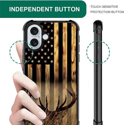 DJSOK Case Compatible with iPhone 16 Pro,Wood Grain American Flag Buck Hunter Deer Pattern Design,Case for iPhone 16 Pro Cases,Design Pattern Back Bumper Anti Scratch Reinforced Corners Soft TPU Case in Saudi Arabia