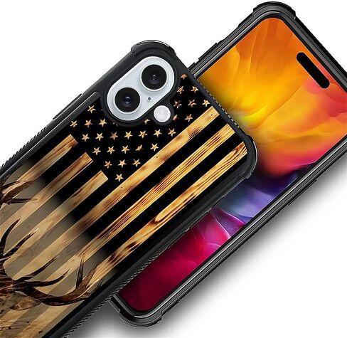 DJSOK Case Compatible with iPhone 16 Pro,Wood Grain American Flag Buck Hunter Deer Pattern Design,Case for iPhone 16 Pro Cases,Design Pattern Back Bumper Anti Scratch Reinforced Corners Soft TPU Case in Saudi Arabia