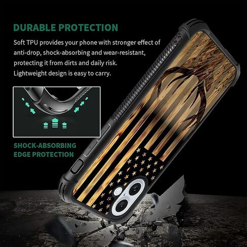 DJSOK Case Compatible with iPhone 16 Pro,Wood Grain American Flag Buck Hunter Deer Pattern Design,Case for iPhone 16 Pro Cases,Design Pattern Back Bumper Anti Scratch Reinforced Corners Soft TPU Case in Saudi Arabia