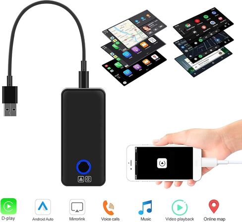 Wireless Android Auto CarPlay Adapter for Factory Wired CarPlay Cars Plug & Play for Phones Converts Wired to Wireless 5.8GHz WiFi Bluetooth Auto Fit for Cars from 2015 & for Apple iPhone iOS 10+ in Saudi Arabia