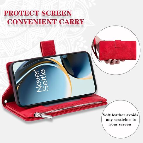 حافظة هاتف لهاتف OnePlus Nord N30 5G/CE 3 Lite مع واقي شاشة من الزجاج المقسى وحزام المعصم وزهرة ماندالا وسحاب جلدي قابل للطي OPPO K11x/One Plus 1 1+ N 30/CE3 للنساء والرجال باللون الوردي in Saudi Arabia