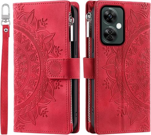 حافظة هاتف لهاتف OnePlus Nord N30 5G/CE 3 Lite مع واقي شاشة من الزجاج المقسى وحزام المعصم وزهرة ماندالا وسحاب جلدي قابل للطي OPPO K11x/One Plus 1 1+ N 30/CE3 للنساء والرجال باللون الوردي in Saudi Arabia