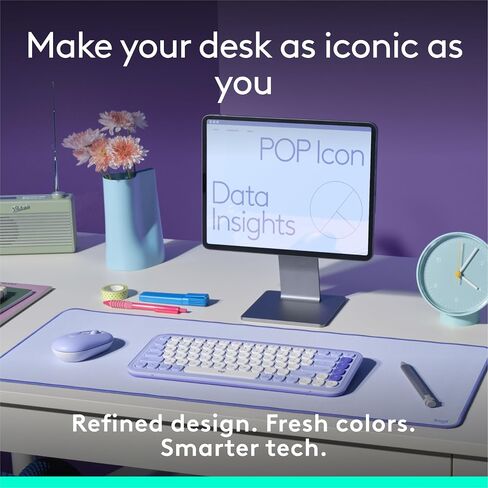 مجموعة Logitech POP ICON Combo، مجموعة لوحة مفاتيح وماوس بلوتوث، كتابة مريحة، مفاتيح وأزرار قابلة للبرمجة، نقرات هادئة، سهولة التبديل حتى 3 أجهزة - أرجواني in Kuwait
