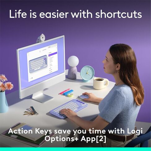 مجموعة Logitech POP ICON Combo، مجموعة لوحة مفاتيح وماوس بلوتوث، كتابة مريحة، مفاتيح وأزرار قابلة للبرمجة، نقرات هادئة، سهولة التبديل حتى 3 أجهزة - أرجواني in Kuwait