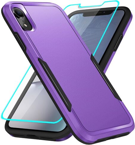 for iPhone XR Phone Case with Screen Protection: Heavy Duty Protective Shockproof and Scratch Proof Cell Phone case for iPhone XR-Black in Saudi Arabia