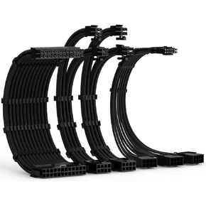 RTX 3090Ti 16Pin(12+4) to 3x8pin PCI-e/1x24Pin/2x8Pin(4+4) EPS/Sleeved Cable Extension Kit 30CM Length with Cable Combs,Compatible with GPU 3090Ti & RTX 4000 Series (Cable Kit/Black)