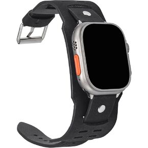 Cuff Leather Band Compatible with Apple Watch Ultra 49mm 46mm 45mm 44mm 42mm 41mm 40mm 38mm iWatch Ultra 2/1 Series 10/9/8/7/SE/6/5/4/3, Handmade Retro Bracelet for Men