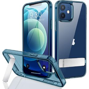 JETech Case for iPhone 12/12 Pro 6.1-Inch with Stand, Support Wireless Charging, Slim Shockproof Bumper Phone Cover, 3-Way Metal Kickstand (Clear)