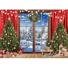 10X10FT Christmas Backdrop for Photography Xmas Photo Backdrop Christmas Window Wonderland Backdrop Santa Claus Christmas Tree Decoration Backdrop Snowy Winter Photo Background F85