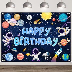 Avezano Space Happy Birthday Backdrop for Boys Astronaut Rocket Outer Space Birthday Party Decorations Galaxy Planet Party Photo Booth Banner for Children's Birthday (7x5ft)