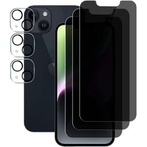 (3+3) لهاتف iPhone 14 Plus (6.7 بوصات) (3 عبوات) واقي شاشة للخصوصية من الزجاج المقوى الخاص المضاد للتجسس و(3 عبوات) واقي عدسة الكاميرا [لا يؤثر على الفلاش] in Kuwait