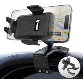 IPOW Car Dashboard Phone Clip Holder, 360 Degrees Rotation Dash Steering Wheel Phone Clamp Mount Compatible with 4-7 Inch Smartphones, Black Grey