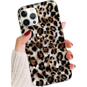 حافظة J.west Leopard متوافقة مع 12 Pro Max، تصميم فاخر بطباعة الفهد اللامع، غطاء هاتف من السيليكون الناعم للفتيات والنساء مع ممتص للصدمات من مادة TPU لهاتف iPhone 12 Pro Max مقاس 6.7 بوصة (بلينغ)