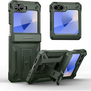 Dexnor for Samsung Galaxy Z Flip 6 Case with Stand & Hinge Protection & Front Screen Protector, Dual-Layer Rugged Bumper Case Shockproof Full-Body Protective Cover for Galaxy Z Flip 6 (2024),Black