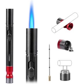 SOMGEM Butane Torch Lighter, 5 in 1 Jet Flame Lighters Set with Built-in Cutter Punch, Holder Function, Draw Tool and Twin Nubber, Pen Shaped Windproof Gas Lighter Accessories kit, Mens Gifts