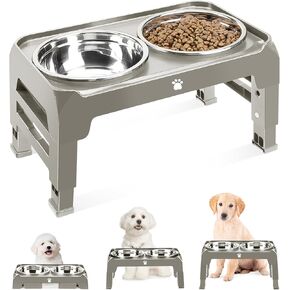 Elevated Dog Bowls 3 Height Adjustable Raised Dog Bowl Stand with 25oz Stainless Steel Dog Food Bowls Anti-Slip for Small Dogs Adjusts to 7.5", 6", 2.75", Grey