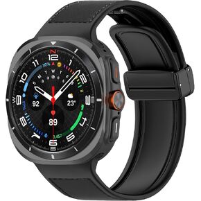 Bolesi Magnetic Leather Band Compatible with Galaxy Watch Ultra 47mm，Soft Silicone Patchwork Leather High End Wristband Quick Fit Replacement Strap Compatible for Galaxy Ultra Watch for Women Man