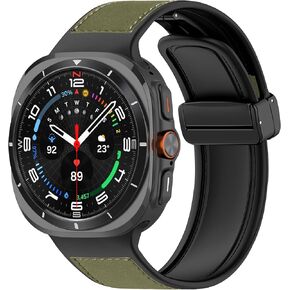 Bolesi Magnetic Leather Band Compatible with Galaxy Watch Ultra 47mm，Soft Silicone Patchwork Leather High End Wristband Quick Fit Replacement Strap Compatible for Galaxy Ultra Watch for Women Man