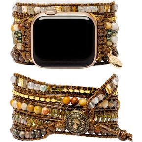 Cape Diablo Handmade Boho Watch Band Compatible with Apple Watch 49MM 45MM 44MM 42MM 41MM 40MM 38MM Beaded Wrap Bracelet for iWatch SE/9/8/7/6/5/4/3/2/1, Fancy Strap for Women Moonlight Goddess