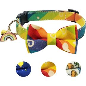 KUDES Dog Bow Tie, Adjustable Dog Collars with Bow Tie and Bells Charm Safety Buckle Cute Pet Collars for Small/Medium/Large Dogs and Cats Boys Girls (Dinosaur, M(11"-18"))