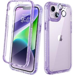 Diaclara Designed for iPhone 14 Case, Full Body Rugged Case with Built-in Touch Sensitive Anti-Scratch Screen Protector, with Camera Lens Protector for iPhone 14 6.1" (Clear Purple)