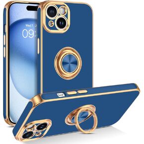 BENTOBEN Compatible with iPhone 15 Case, Phone Case iPhone 15, Slim Fit 360° Ring Holder Shockproof Kickstand Magnetic Car Mount Supported Non-Slip Protective Women Girls Men Boys Cover, Gray