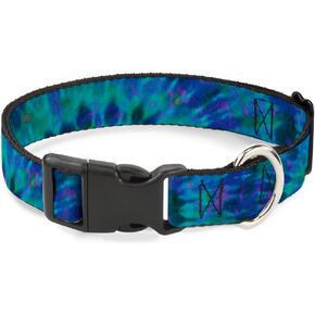 Buckle-Down Plastic Clip Collar - Tie Dye Green/Blue/Purple - 1/2" Wide - Fits 8-12" Neck - Medium