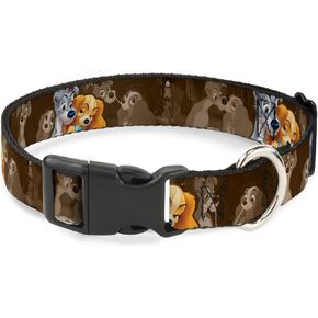 Buckle-Down PC-WDY372-M Plastic Clip Collar-Lady and Tramp 2-Poses/Spaghetti Kiss Scene Browns, 1" W-11-17" Neck-Medium