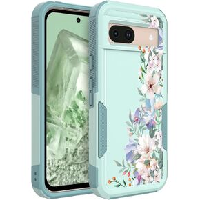 for Google Pixel 8a 5G Case: Cute Flowers Floral Design for Girls Women Slim Soft TPU Bumper Shockproof Silicone Cell Phone Cover 8a 2024(Mint Green/Magnolia)