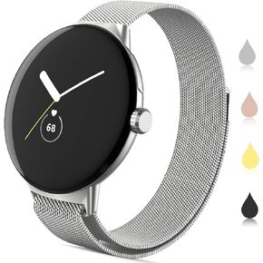 NINKI Stainless Steel Watch Band Compatible for Google Pixel Watch 3 41mm Bands/Pixel Watch 2 Band Metal,Magnetic No Gap Loop Wristband Bracelet Bands for Pixel Watch 3 Band Strap Women Men/Silver