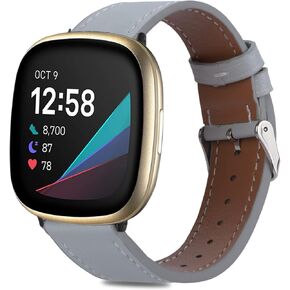 Attbbon Leather Bands Compatible with Fit bit Versa 3/Fit bit Sense Watch Bands for Women Men, Soft Breathable Adjustable Replacement Band for Versa 3/Sense