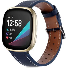 Attbbon Leather Bands Compatible with Fit bit Versa 3/Fit bit Sense Watch Bands for Women Men, Soft Breathable Adjustable Replacement Band for Versa 3/Sense