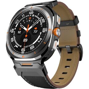 TiMOVO Genuine Leather Watch Band Compatible with Samsung Galaxy Watch 7 Ultra 47mm, Rugged Metal Connector Leather band for Galaxy Watch Ultra