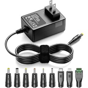 6V 2A 1A AC DC Power Supply 5Ft Extension DC Cord 6VDC Charger Adapter with 8 DC Plugs for Speakers Record Player Halloween Props Exercise Bike Electric Keyboard and More