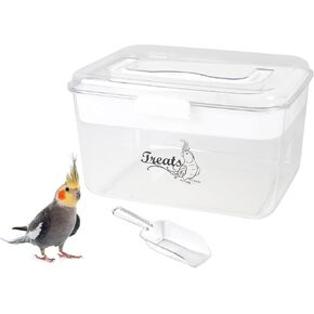 حاوية تخزين بذور الطيور، حاوية علاج الطيور مع مغرفة طعام، حاوية علاج الحيوانات الأليفة الشفافة المكونة من طبقتين، صندوق تخزين لبذور الطيور البرية، بذور عباد الشمس، علاج الطيور مقاوم للقوارض in Kuwait