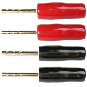 2mm Pin Screw-Type Banana Plugs - Red & Black, Soft Silicone Shell, Gold-Plated Connectors, Screw or Solder Termination, 4-Pack