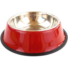 TEHAUX Pet Water Dispenser- 1Pc 18cm Stainless Steel Bowl Pet Feeder Food Feeding Basin Pet Supplies for Dog Cat (Red)