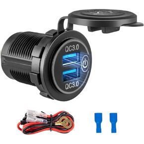 Anina 12V USB Outlet Quick Charge 3.0 Dual USB Charger Socket,Lighter Socket with LED Voltmeter, Fast Charging Adapter Compatible with iPhone 15 Pro Max/15 Plus/15/14/13 Galaxy S23/22 Google Pixel