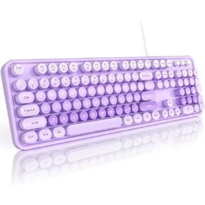 Wired Backlit Keyboard, Full Size 104-Keys Retro Punk Typewriter LED Backlit Keyboard，USB Keyboard with Colorful Round Keycaps for Computer Desktop PC Laptop and Windows