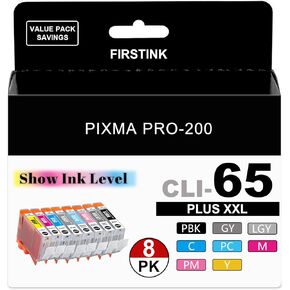 High Capacity CLI-65 Ink Cartridges with New Chip 4215C007 CLI65XXL 8 Pack Ink Set Replacement for Canon Pixma Pro 200 Ink Cartridge PRO-200 PRO-200S Printer[Show Ink Level]
